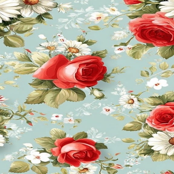 Flower Peel and Stick Wallpaper 17.7in x 9.8ft Red Roses Daisies Floral Soft Blue Contact Paper Vinyl Waterproof Self Adhesive Wall Paper for Bedroom Shelf Cabinet Renter Friendly