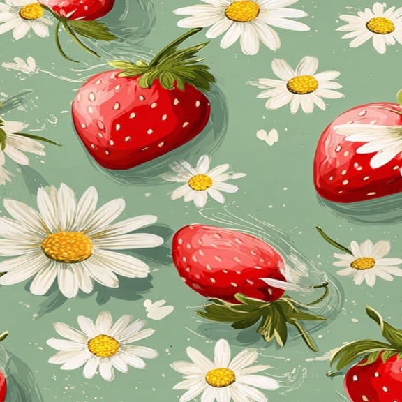 Flower Peel and Stick Wallpaper 23.6in x 9.8ft Strawberry Daisy Floral Green Contact Paper Vinyl Waterproof Self Adhesive Wall Paper for Bedroom Shelf Cabinet Renter Friendly