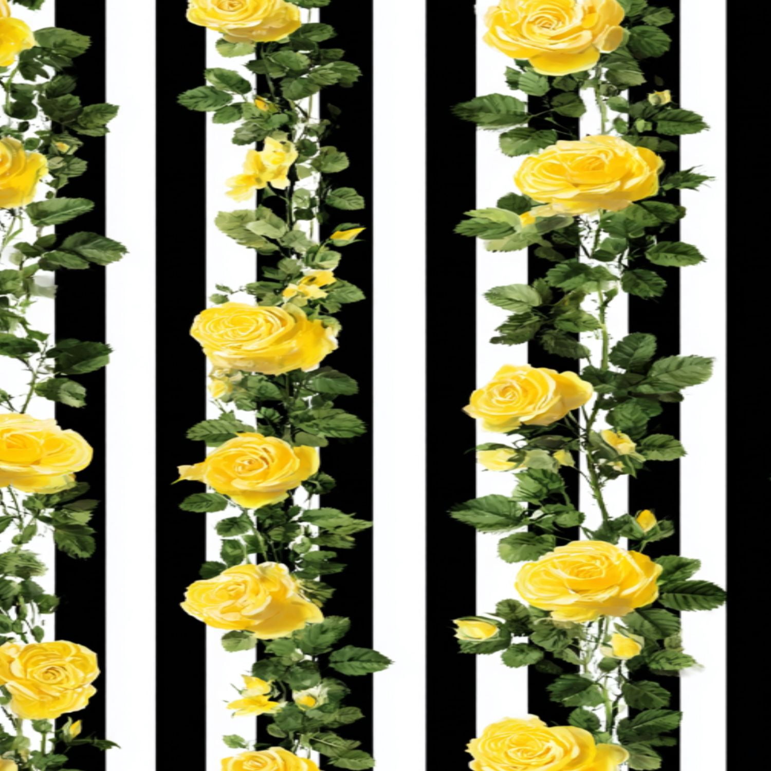 Flower Peel and Stick Wallpaper 23.6in x 9.8ft Yellow Roses Black White Striped Contact Paper Vinyl Waterproof Self Adhesive Wall Paper for Bedroom Shelf Cabinet Renter Friendly