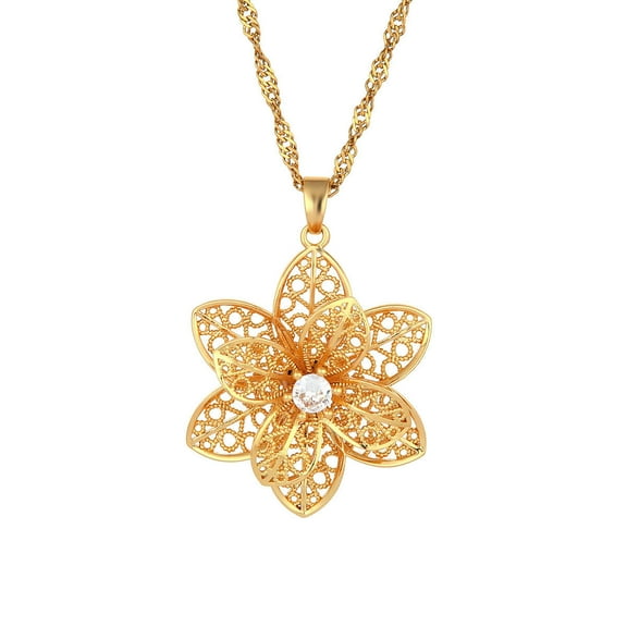 Flower Pendant Necklace 24K Gold Plated Heart Necklace for Women Birthday Fine Jewelry for Mom Wife Girlfriend Party