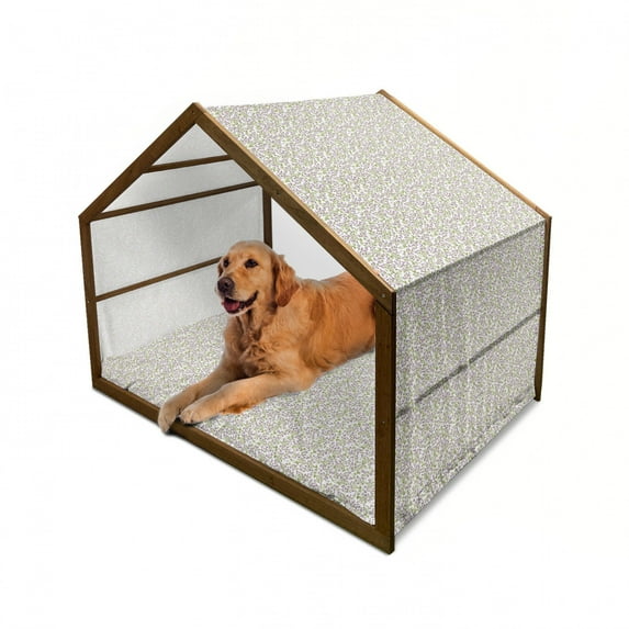 Flower Pet House, Floral Pattern Wild Berries Ornamental Curvy Branches Foliage Fruits Botanic, Outdoor & Indoor Portable Dog Kennel with Pillow and Cover, 5 Sizes, Purple Green White, by Ambesonne