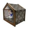thumbnail image 1 of Flower Pet House, Ornamental Composition with Blossoming Petals Doodle Style Illustration, Outdoor & Indoor Portable Dog Kennel with Pillow and Cover, 5 Sizes, Umber Orange Slate Blue, by Ambesonne, 1 of 5