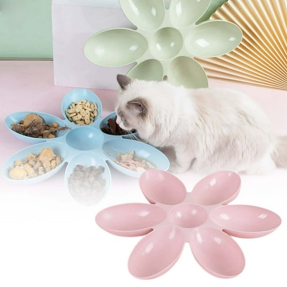 Flower Petal Cat Bowl - 6-Grid Divided Pet Feeder for Multiple Cats - Food-Grade Non- Design for Food & Water - Indoor Cat Feeding Station