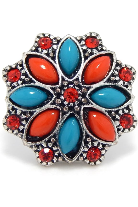 Snap Jewelry 18MM Rhinestone Petal Ginger Charm in Dark Coral and Teal
