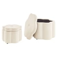 thumbnail image 1 of Flower Petal Ottoman Set, 2 Plush Velvet Storage Benches with Nesting Design and Style, 1 of 8