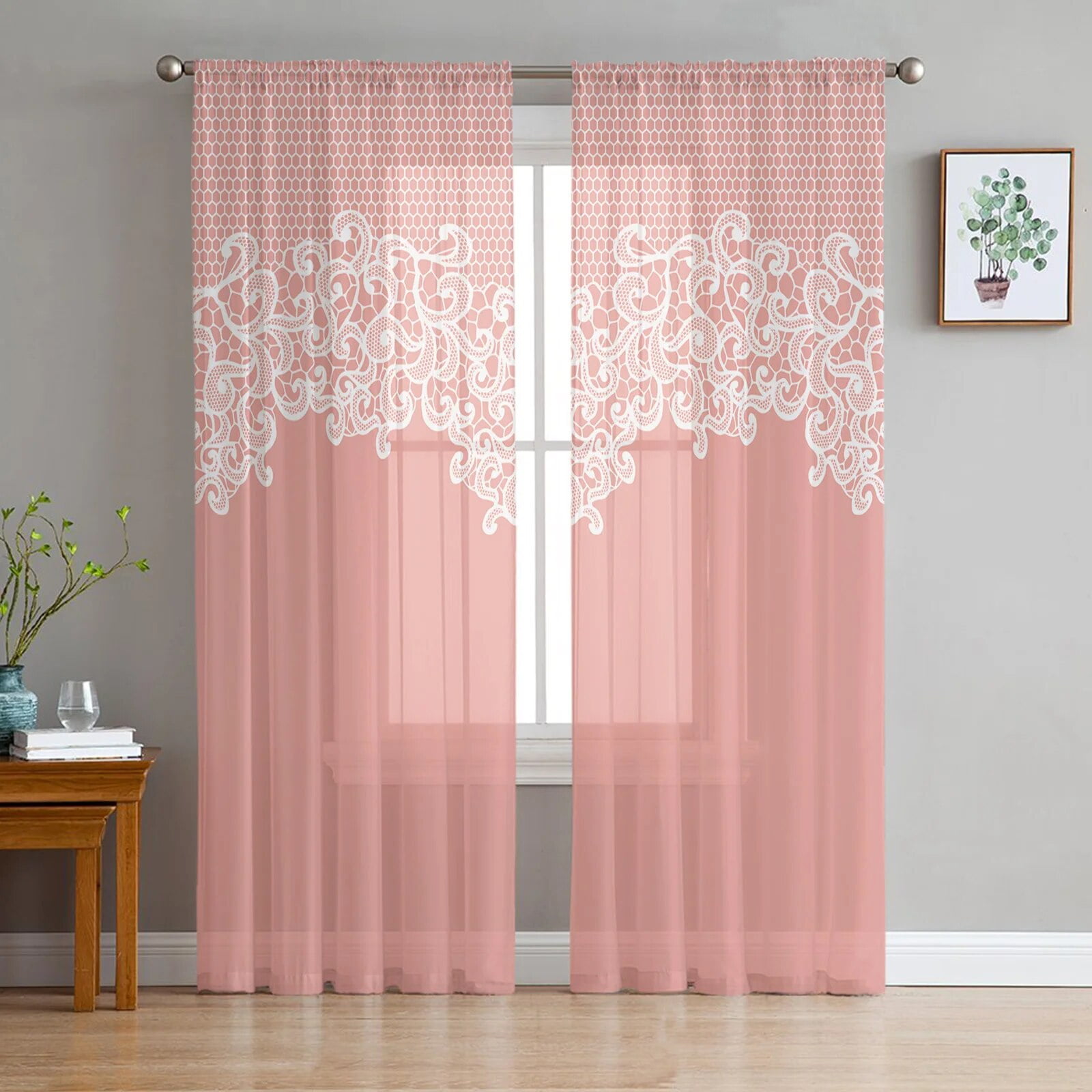 Flower Petal Pattern Line Modern Printed Tulle Curtains for Bedroom