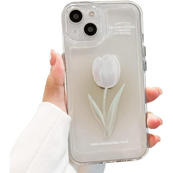 Flower Phone Case for iPhone 14 Pro, Cute Aesthetic Clear Tulip Phone Cover for Women Girls