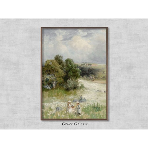 Flower Picking, Vintage, Antique Wall Deco, Home Decor #2201, 8x12 UNFRAMED