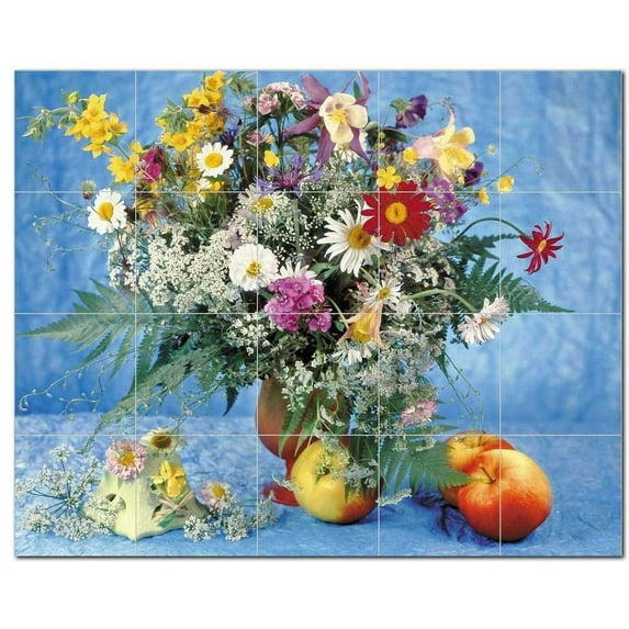Flower Picture Ceramic Tile Mural Kitchen Backsplash Bathroom Shower, 404921-XL5