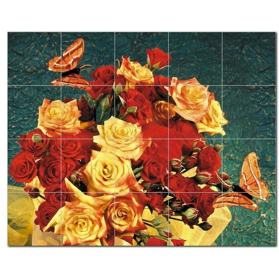 Flower Picture Ceramic Tile Mural Kitchen Backsplash Bathroom Shower, 404944-S54