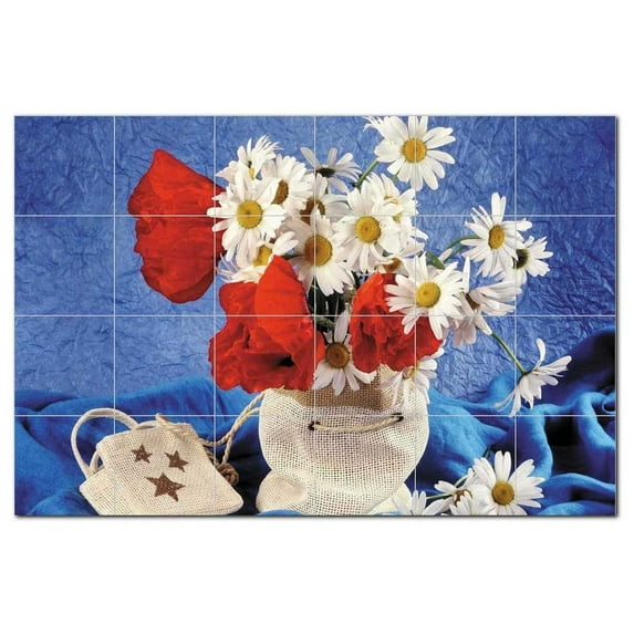 Flower Picture Ceramic Tile Mural Kitchen Backsplash Bathroom Shower, 404950-S64