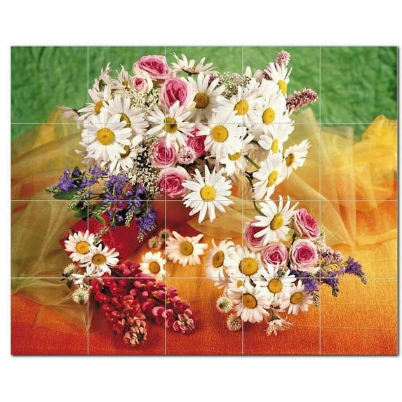 Flower Picture Ceramic Tile Mural Kitchen Backsplash Bathroom Shower, 404976-M54