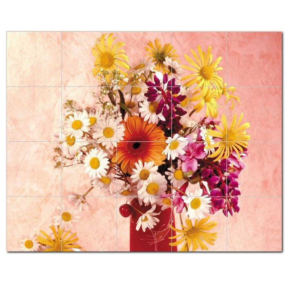 Flower Picture Ceramic Tile Mural Kitchen Backsplash Bathroom Shower, 404979-M54
