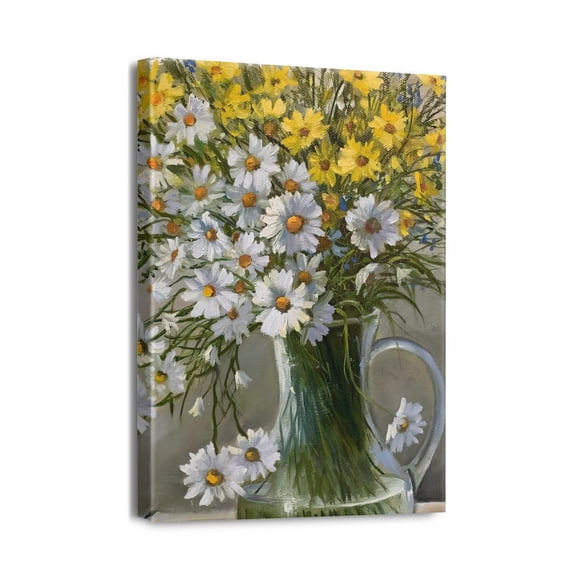 Flower Picture Decor Canvas Wall Art: Enhance Bedroom or Bathroom Décor - Size 12x16in.