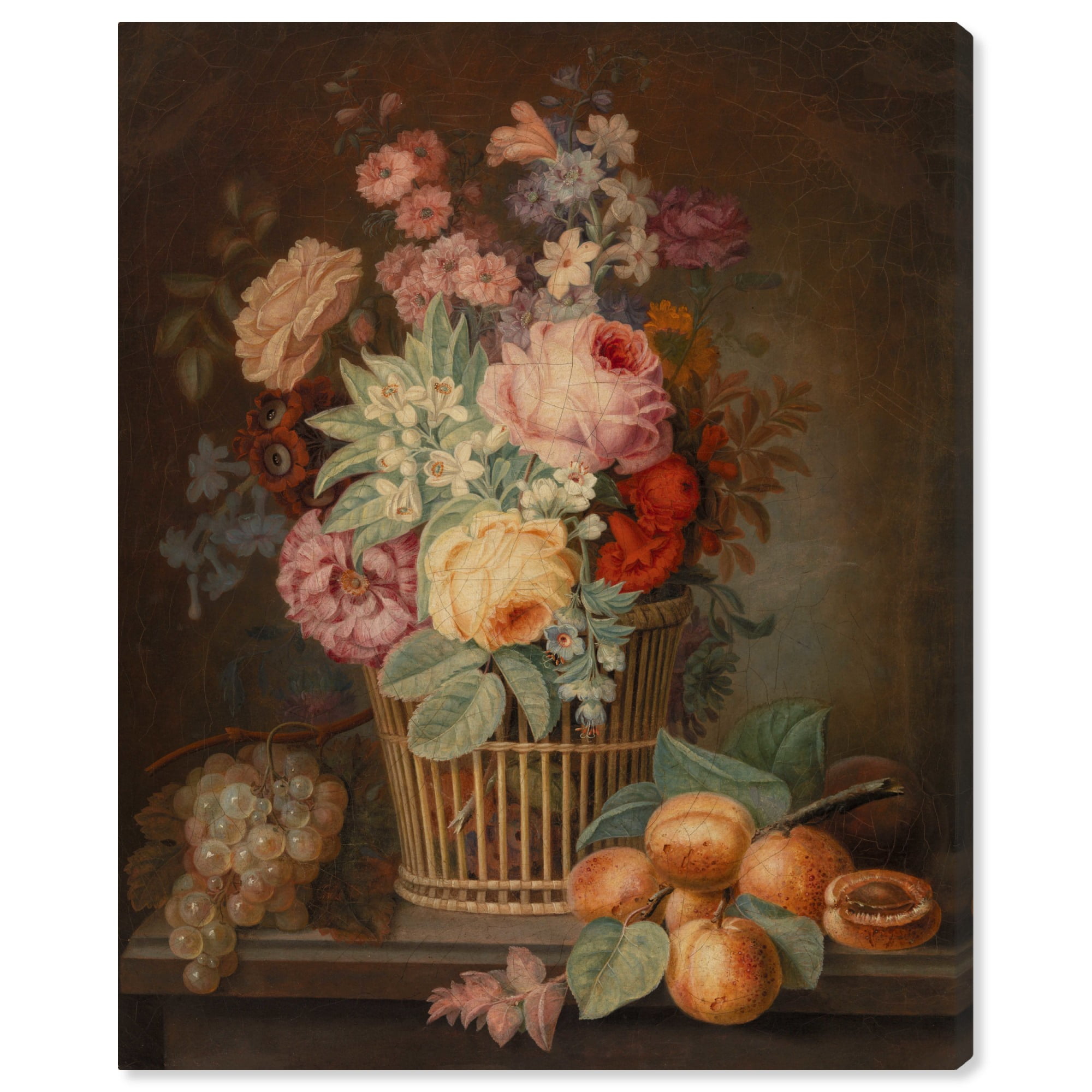 Vintage Farmhouse Floral Basket Canvas Wall Art, 16" x 20"