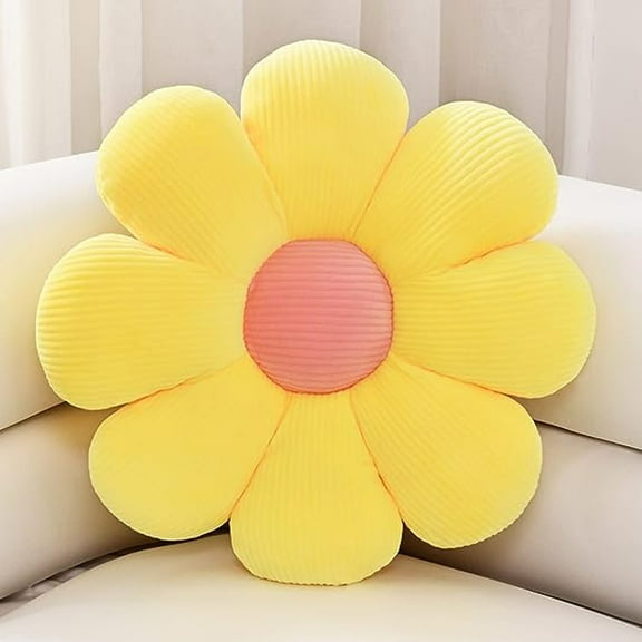 Flower Pillow 15 Inch Soft Plush Cushion Daisy Shaped Comfortable Decorative cushion Throw Pillow，Yellow