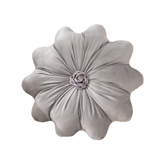 Flower Pillow Cushion Round Decorative Throw Pillow 15.7 Velvet Flower Shaped Pillow for Sofa Couch Vanity Chair Bed, Gray