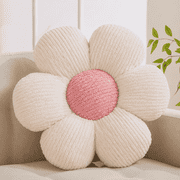 Flower Pillow, Daisy Shaped Decorative Throw Pillow for Bed, Sofa and Chair, Soft Plush Floor Pillow and Seat Cushion, Ivory Pink, 15.7 Inch