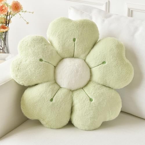 Flower Pillow, Flower Shaped Pillow Decorative Throw Pillows for Bed Couch, Cute Daisy Pillow Dorm Decor Floor Seating Cushion (Green, 19.6 Inches)