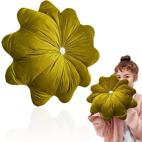 Flower Pillow,Velvet Flower Shaped Decorative Throw Pillows,Washable Velvet Soft Round Floral Cushion,Pleated Tufted Velvet Pad for Sofa,Comfortable Floor Pillow for Ornate,Bed,Floor,Couch