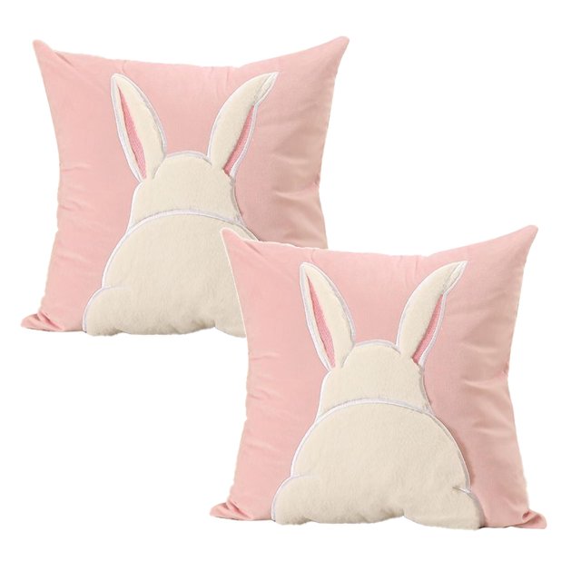 Flower Pillow,Velvet Rabbit Throw Pillow Embroidery Couple Pillow Cover