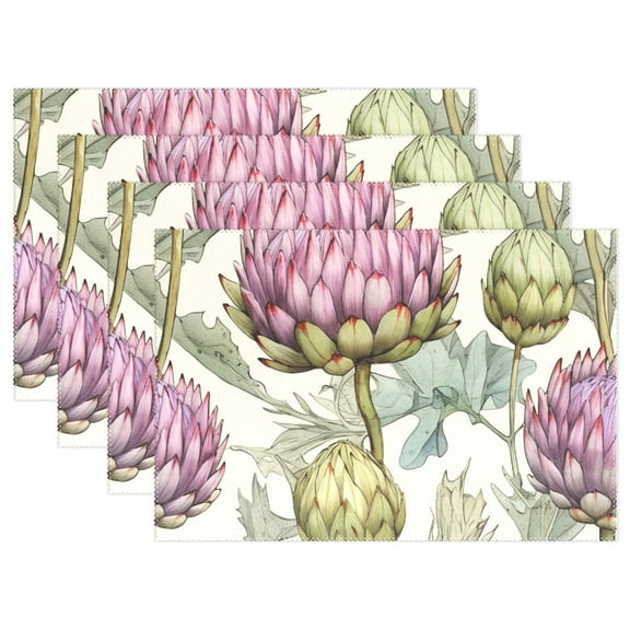 Flower Pink 4 PCs Placemats Set Linen Non-Slip Table Mat Rectangular Washable for Dining Kitchen Party 12"x18"