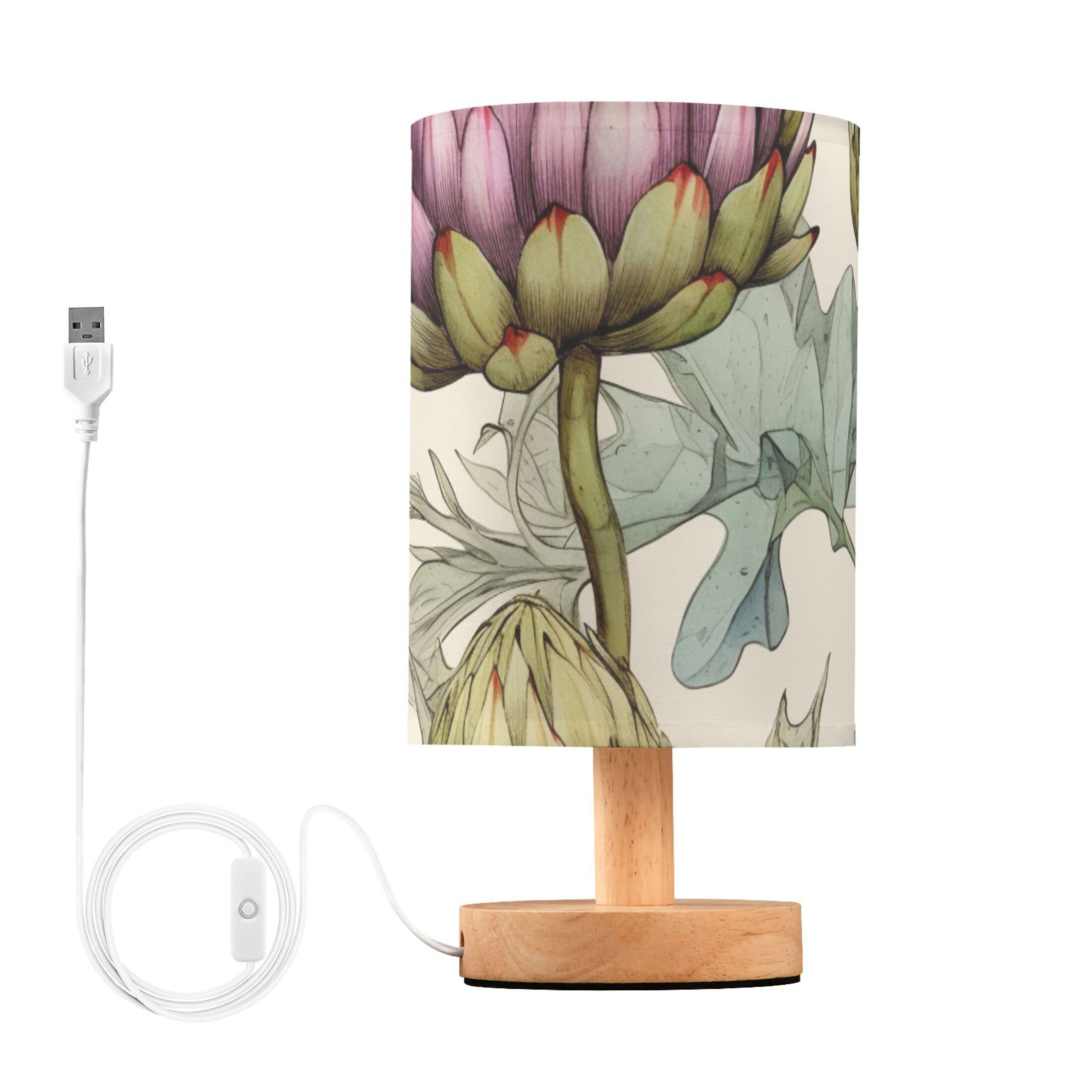 Flower Pink Bedside Table Lamp LED Warm Lights with USB Charging Port