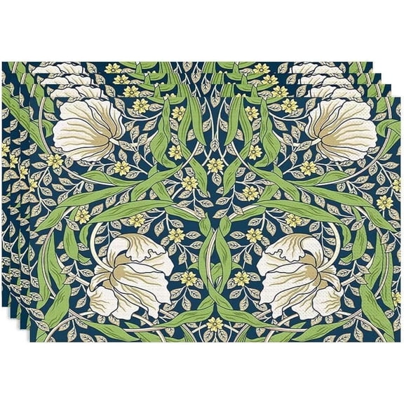 Flower Placemats Set of 4, Retro Boho Botanical Plant Place Mats, Heat Resistant Non Slip Cotton Linen Dining Table Mats for Home Kitchen Party 18x12 Inch