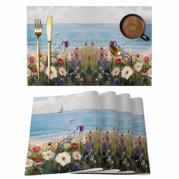 Flower Placemats Set of 4, White Purple Floral Spring Vine Oil Painting Style Botanical Non-Slip Place Mats Washable Table Mats for Kitchen Dining Table Decorations Indoor/Outdoor