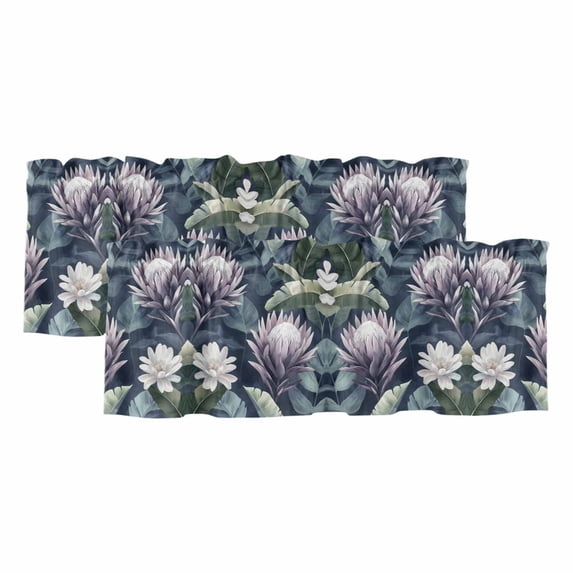 Flower Plant Curtain Valances for Windows, Kitchen Valance Window Treatments Panel 2 Pack, Vintage Floral Nature Watercolor Palm Leaf Rod Pocket Short Curtains for Bathroom Bedroom 42 x 18 Inch