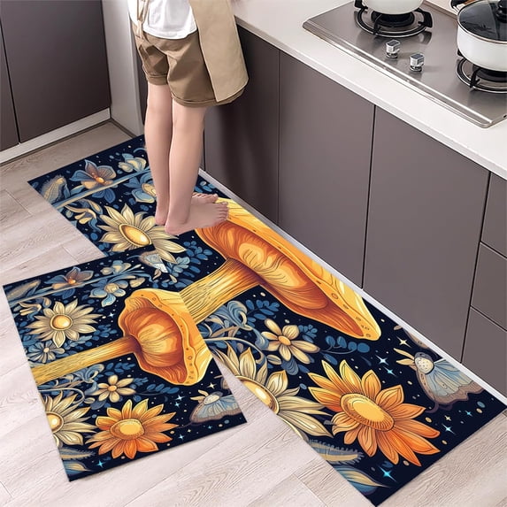 Flower Plant Floral Sunflower Boho Anti Fatigue Kitchen Rug Non Slip Kitchen Floor Mats Comfort Standing Mats Farmhouse Chef Mats