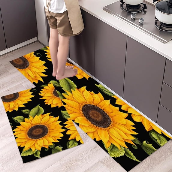 Flower Plant Floral Sunflower Boho Anti Fatigue Kitchen Rug Non Slip Kitchen Floor Mats Comfort Standing Mats Farmhouse Chef Mats