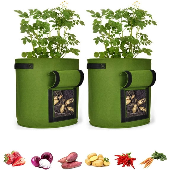 Flower/Plant Grow Bags 2 Pack 10 Gallons Potato Planter Bag, Strong Planted Barrels with Handles&Access Flap for Plant Container/Aeration Fabric Pots with Handles