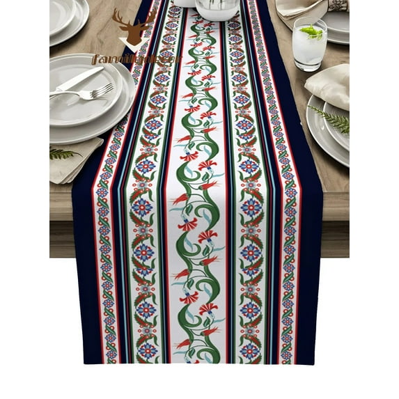 Flower Plant Leaves Retro Table Runner Home Wedding Table Flag Mat Table Centerpieces Decoration Party Dining Long Tablecloth