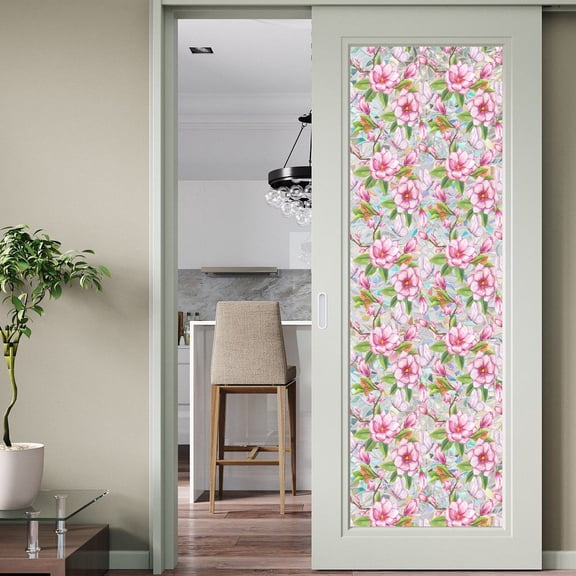 Flower and Plant Patterns Rainbow Window Film,Removable Static Cling Stickers , Soft Light, Summer Sun Blocking Decor, Suitable for Home Living Room Bedroom Bathroom,17 X 78.74inch