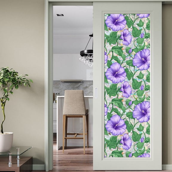 Flower and Plant Patterns Rainbow Window Film,Removable Static Cling Stickers , Soft Light, Summer Sun Blocking Decor, Suitable for Home Living Room Bedroom Bathroom,17 X 78.74inch