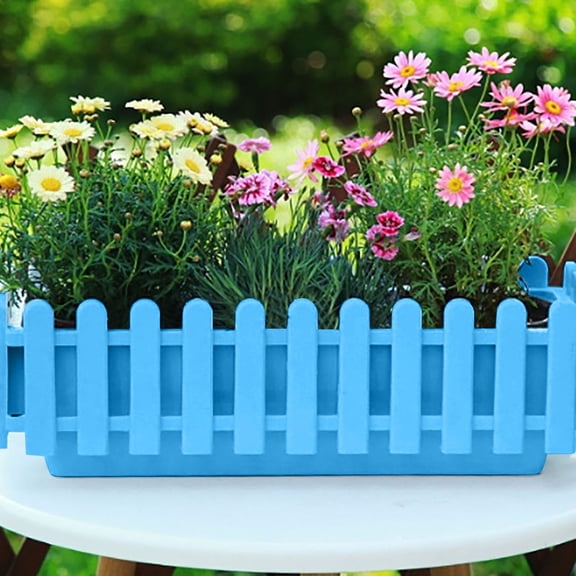 Flower Planter Box, Fence-Shaped Rectangular Planter, No Hole Hydroponic Pot, Decorative Window Sill Planter for Indoor Outdoor Garden Balcony Patio Yard, 12.6 x 6.3 x 4.1 Inches