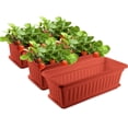 thumbnail image 1 of Flower Planters 17 Inches Plastic Vegetable Plant Pot Rectangular Planters with Trays for Windowsill, Patio, Porch, Garden, Home Decor (Red) 3 Pack, 1 of 6