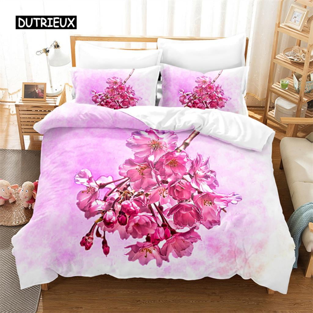 Flower Plants Bedding Set Pink Rose Duvet Cover Set 3d Bedding Digital