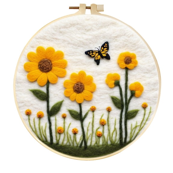 Flower Plants Needle Felting Set, Beginner Felt Painting Set, With Wool Felt Painting Set, Decorative Frame, Suitable for Home Decoration
