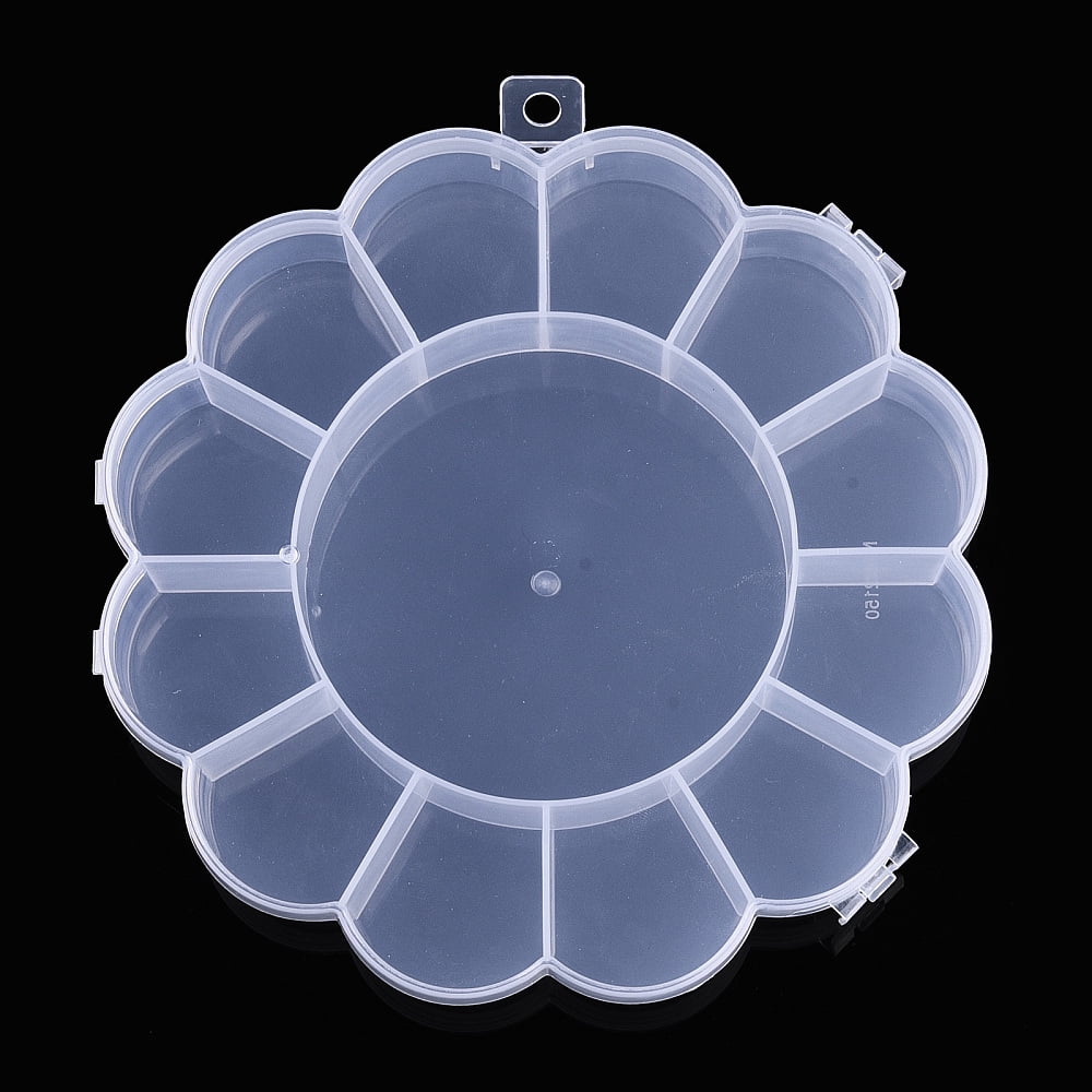 Flower Plastic Bead Storage Containers 13 Compartments Clear 15.5x15.5x2.5cm