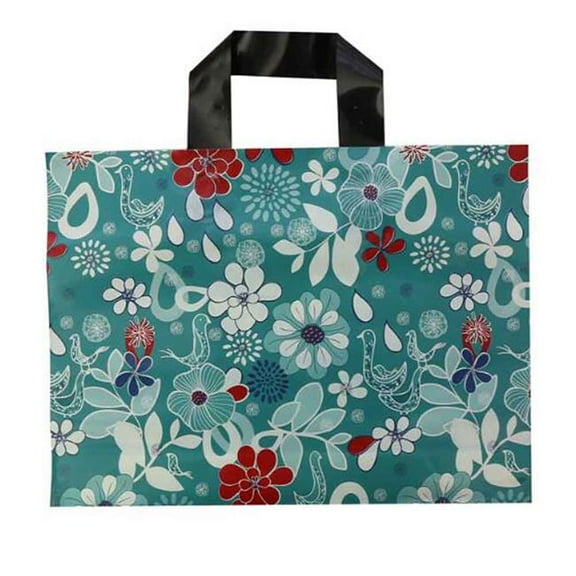 Flower Plastic Boutique Retail Clothing Tote Shopping Bags, Blue - 50 Piece