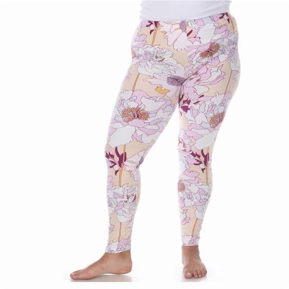 Flower Plus Size Super Soft Tropical Printed Leggings, Coral Pink - One Size Plus