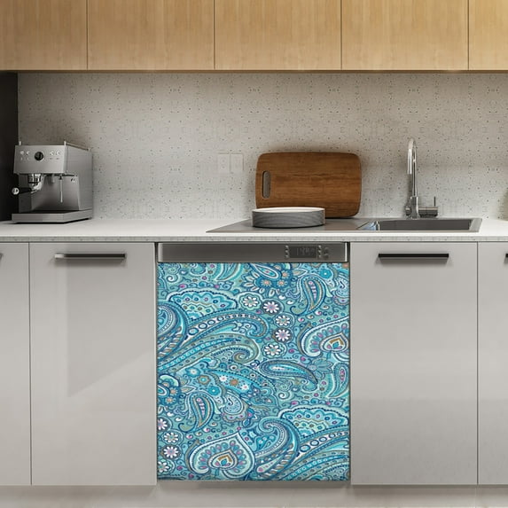 Flower Polka Dot Paisley Dishwasher Magnet Cover Decorative Sticker for Home Cabinet Kitchen 23" x26"