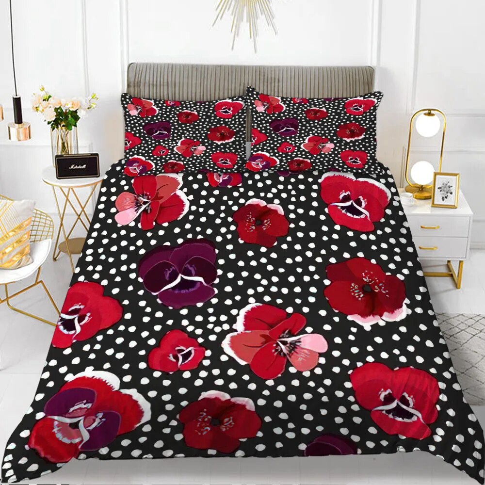 Flower Polyester Duvet Cover Set Pink Red Flowers Romantic with