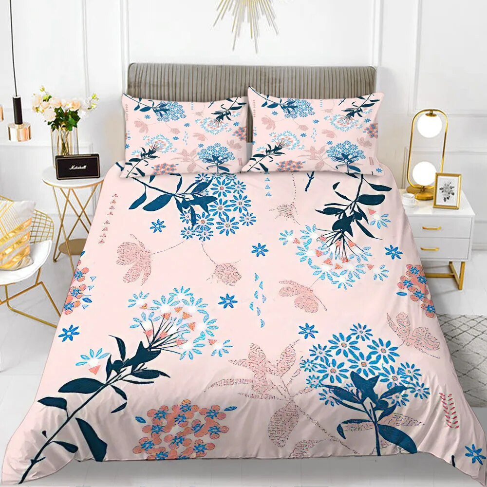 Flower Polyester Duvet Cover Set Pink Red Flowers Romantic with