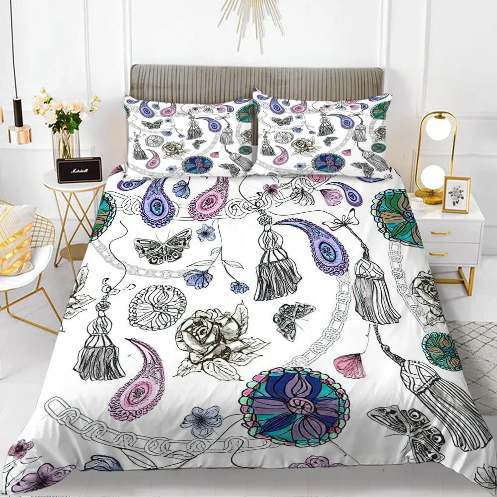 Flower Polyester Duvet Cover Set Pink Red Flowers tic with Inspired