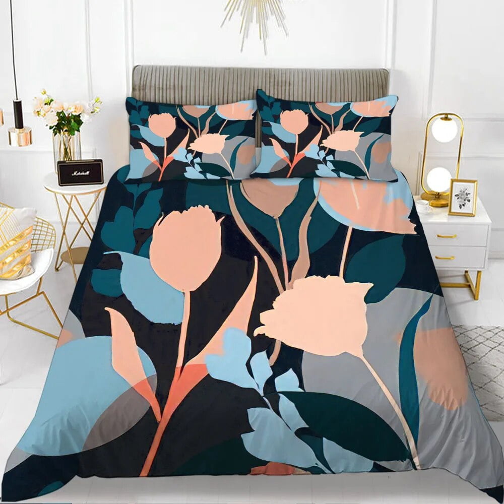 Flower Polyester Duvet Cover Set Pink Red Flowers tic with Inspired