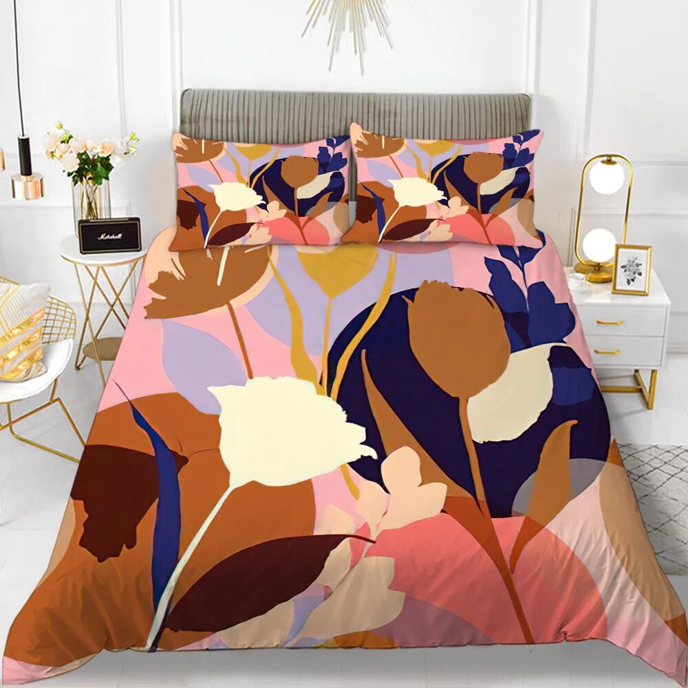 Flower Polyester Duvet Cover Set Pink Red Flowers tic with Inspired