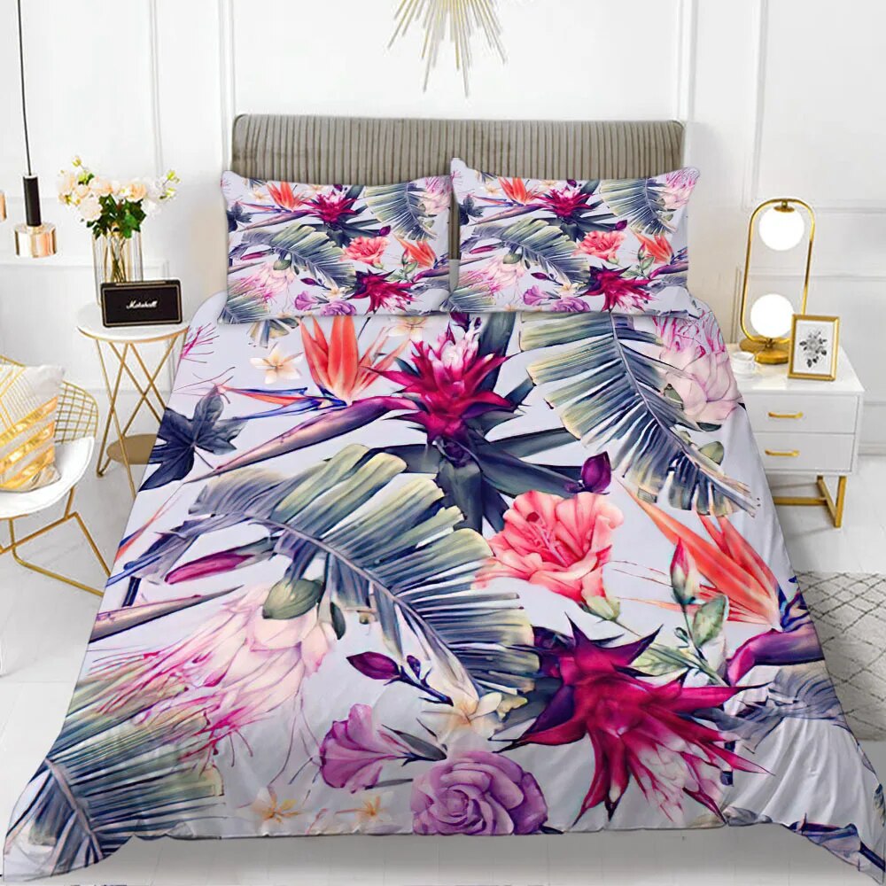 Flower Polyester Duvet Cover Set Pink Red Flowers tic with Inspired